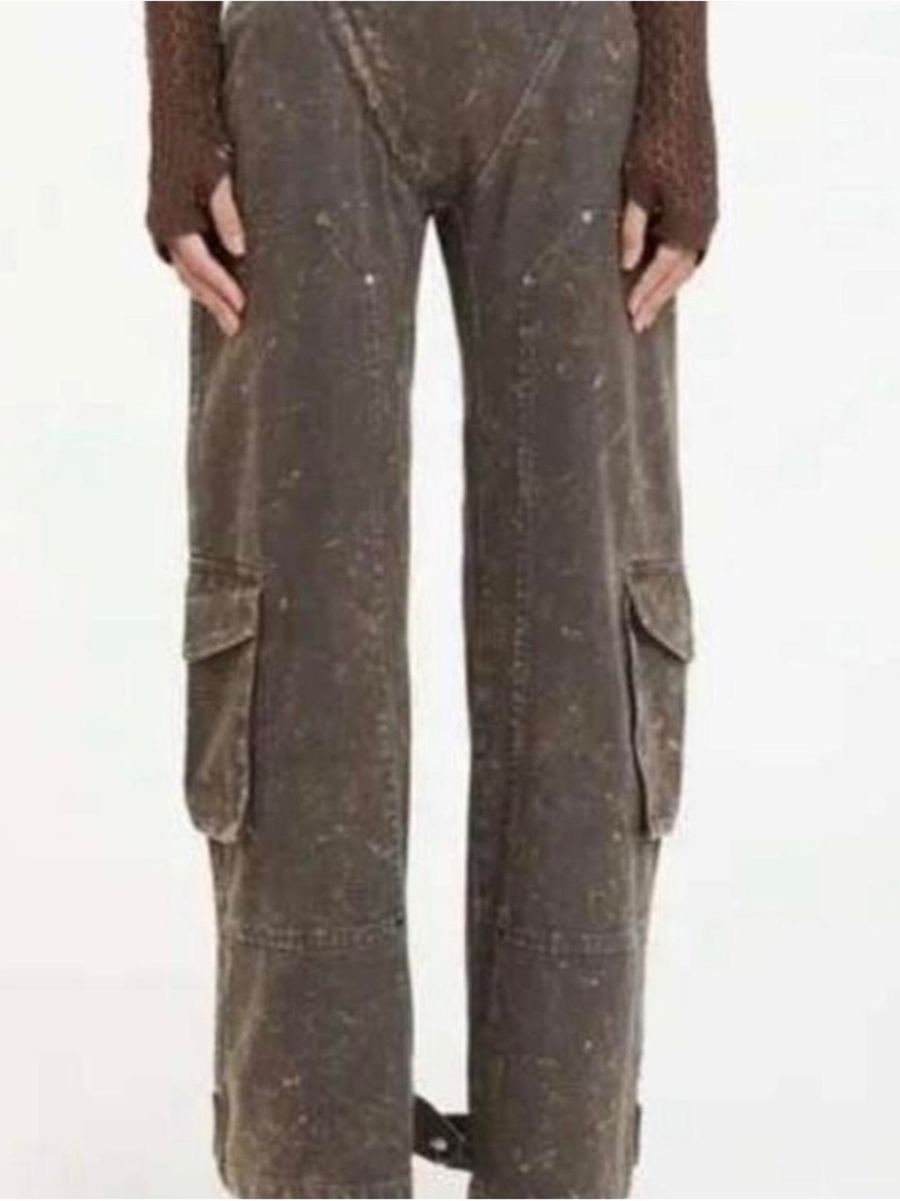 Ruve Wide-Leg Cargo Jeans in Distressed Olive Brown